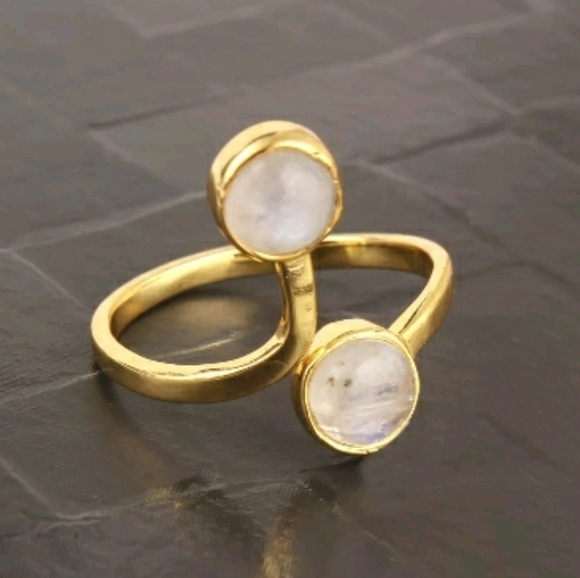 Blue fire moonstone double ring - Picture 4 of 7
